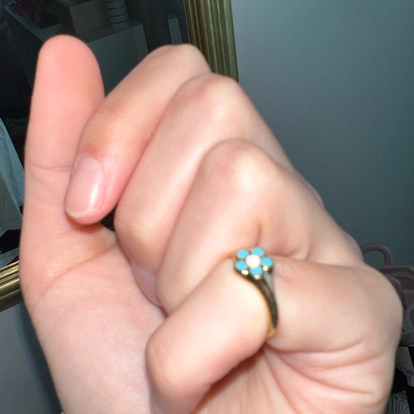 Gold and Blue Flower Opal Ring Local Eclectic SIZE 5 - Picture 3 of 6